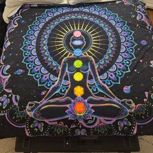 Chakra Meditation Wall Tapestry - Black and Multicolor